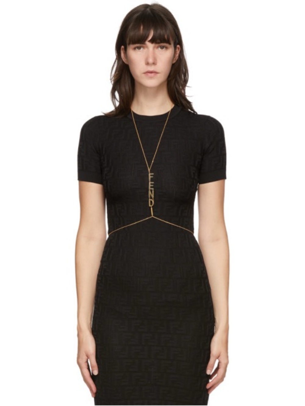 Fendi Gold-tone Vertical FENDI Logo Body Chain